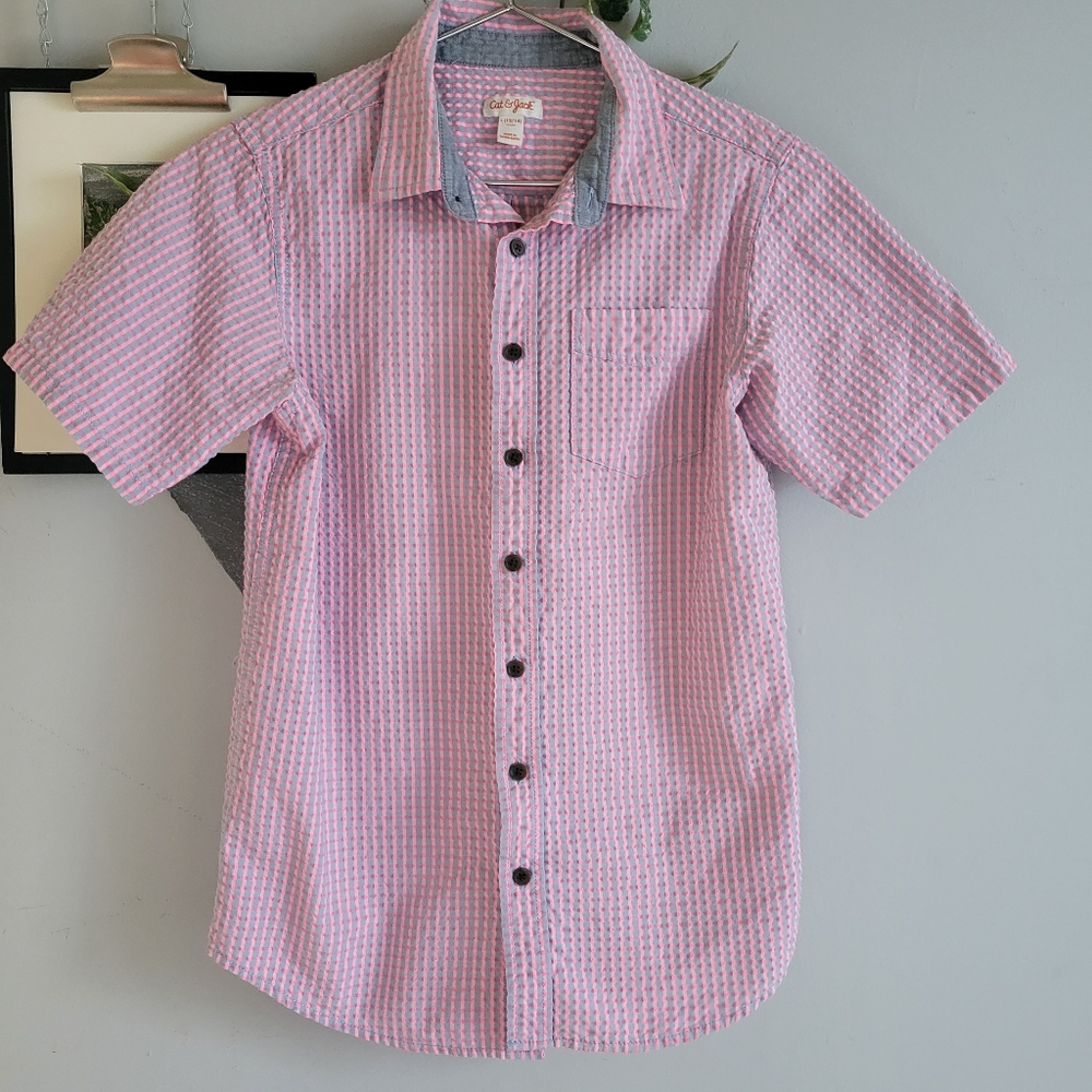 Cat‎ & Jack Boy's Short Sleeve Stripe & Gingham Button Up Shirt BUNDLE L 12 14